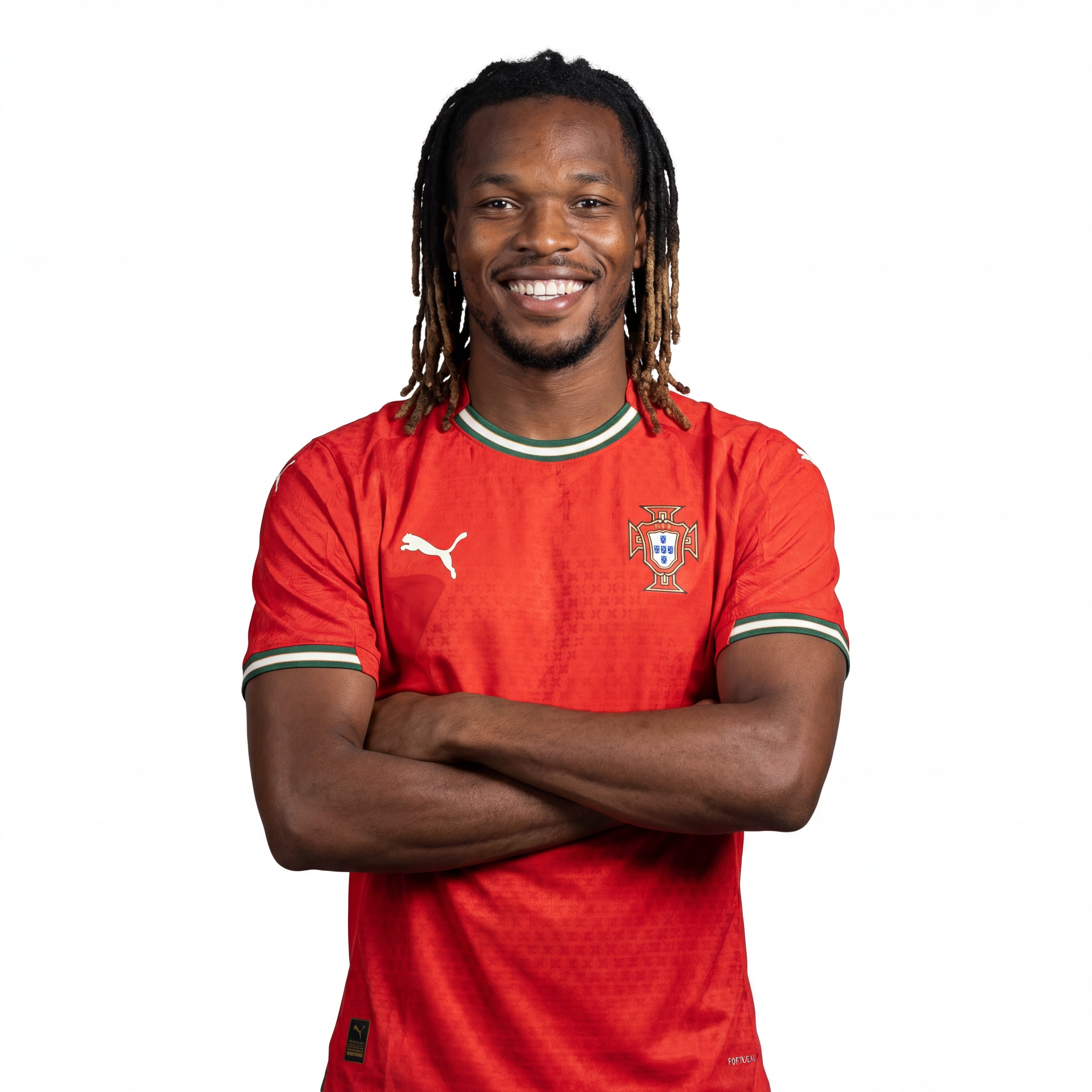 Red Puma Portugal 25/26 home player jersey with green white trim