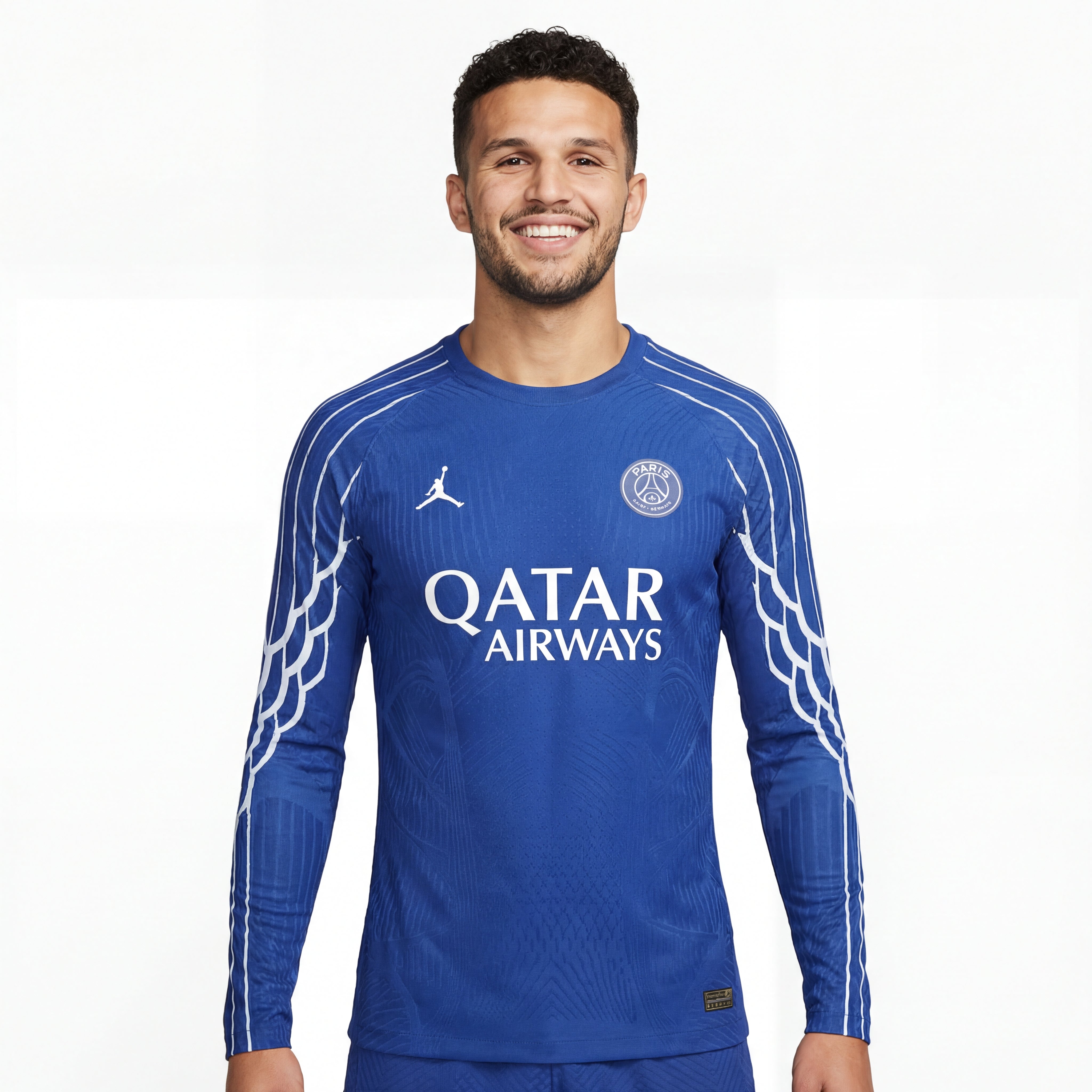 Blue PSG 25/26 4th away player training jersey with Qatar Airways logo