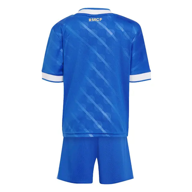 Kids Real Madrid 25/26 third blue jersey with white trim and shorts